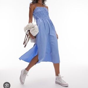 Topshop Blue Ruched Tie Strap Sun Dress XS